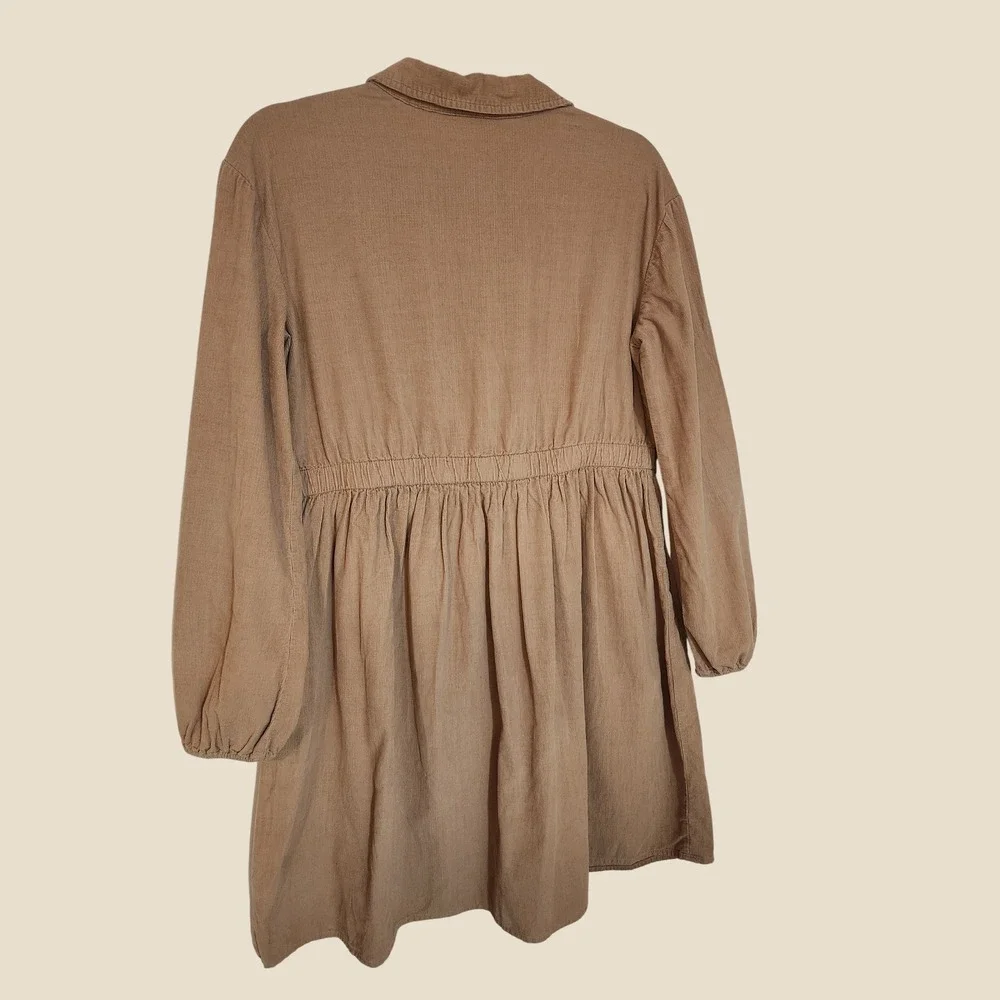 Wonder Nation Girls Tan Corduroy Babydoll Shirt Dress XXL 18 Long Sleeve